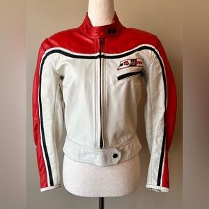 Dainese White and Red Women's Leather Motorcycle Jacket